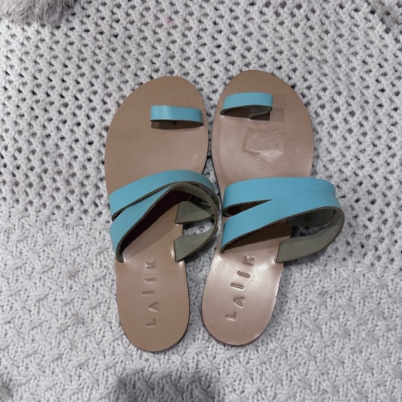 LAiik Flat Leather Womens Sandals
Greece Sz 41US 11 Turquoise Blue - Picture 1 of 6